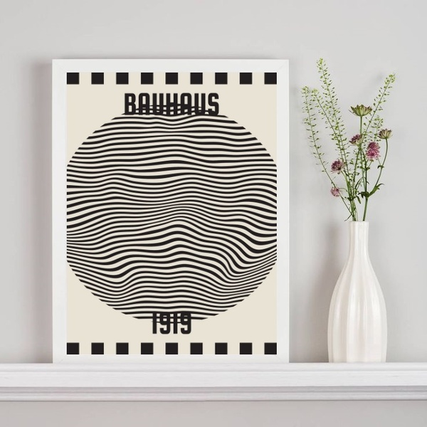 Quadro Poster Bauhaus - Bola Ondas 24x18cm - Com Vidro Moldur