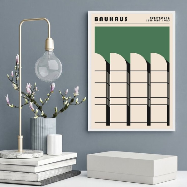 Quadro Poster Bauhaus Green Architectural 24x18cm Moldura Bra