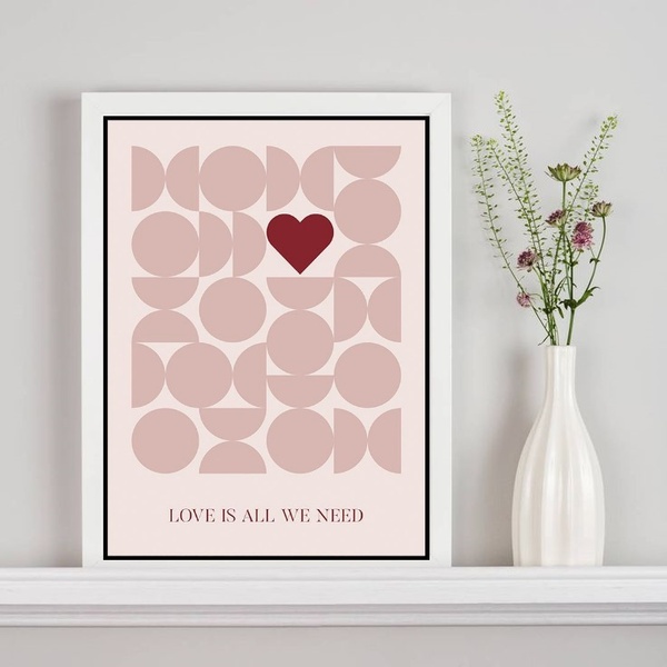 Quadro Poster Bauhaus Love - Coração 45x34cm Moldura:madeira