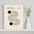 Quadro Poster Bauhaus Minimalista Bege 24x18cm - Com Vidro Mo