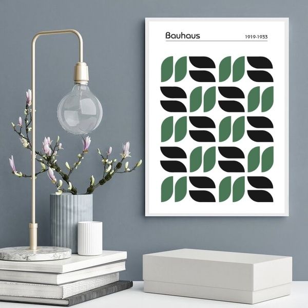 Quadro Poster Bauhaus Verde Grãos Minimalistas 33x24cm - Com