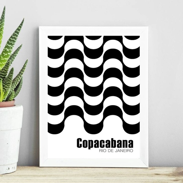 Quadro Poster Calçada De Copacabana 33x24cm Moldura:madeira P