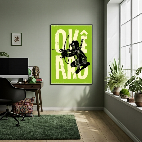 Quadro Poster Candomblé Oxóssi  - 70x50cm Moldura Branca