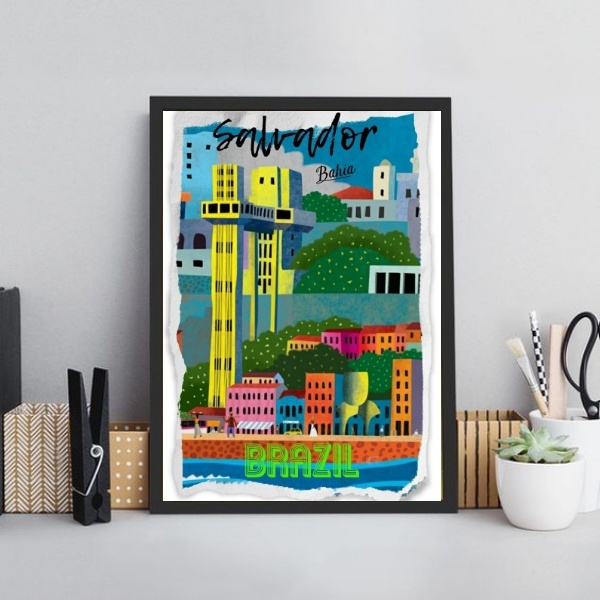 Quadro Poster Cidade De Salvador 33x24cm - Com Vidro Moldura: