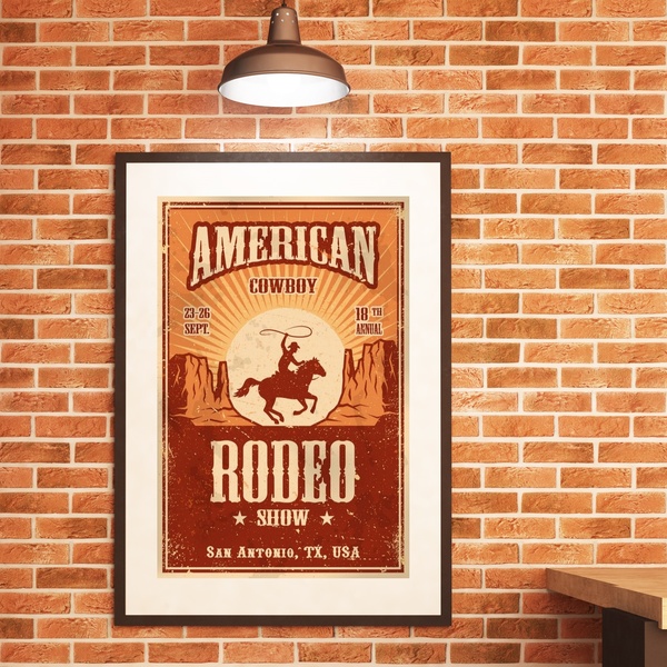 Quadro Poster Cowboy Rodeio - 60x48cm Moldura Branca