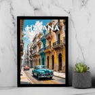 Quadro Poster Cuba Havana - Carros Antigos 45x34cm - Com Vidr