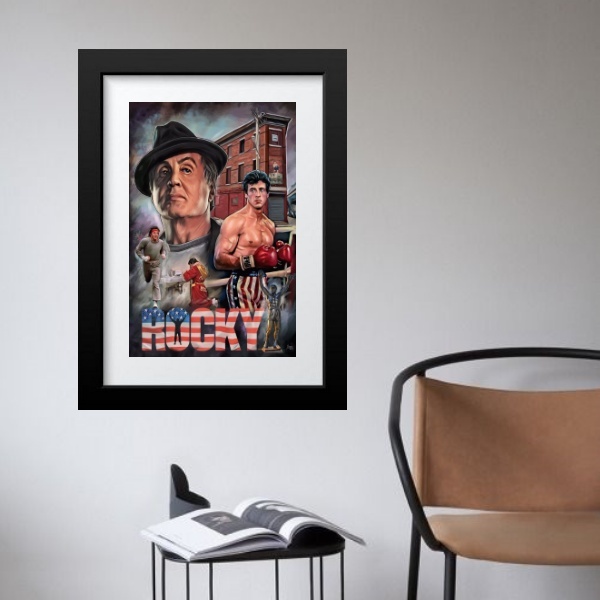 Quadro Poster Do Filme Rocky - 60x48cm Moldura:madeira Branca
