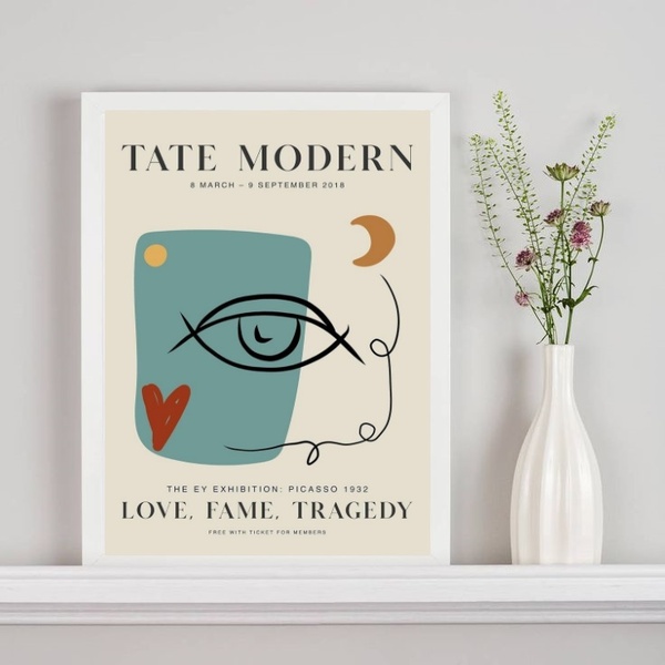 Quadro Poster Exposição Picasso 33x24cm Moldura:madeira Preta