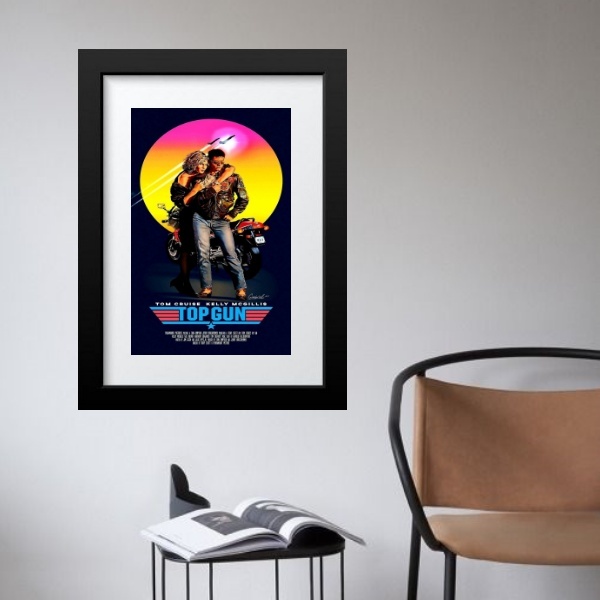 Quadro Poster Filme Top Gun - 60x48cm Moldura:madeira Branca