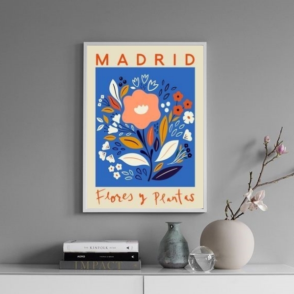 Quadro Poster Flores E Plantas - Madrid 45x34cm - Com Vidro M