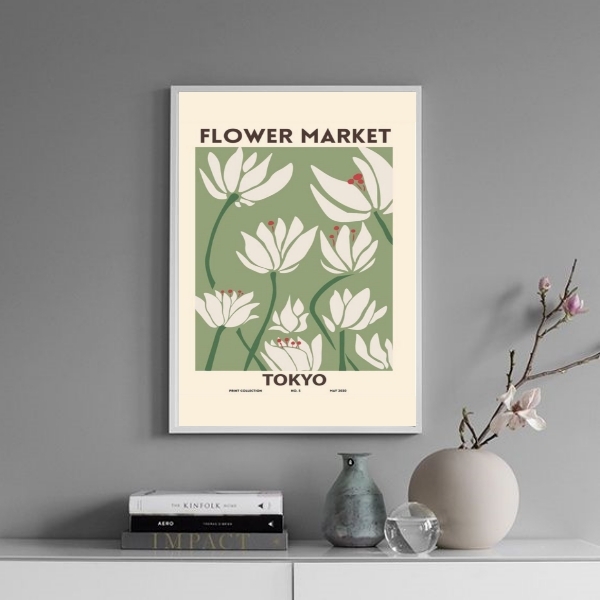 Quadro Poster Flower Market - Tokyo 45x34cm - Com Vidro Moldu