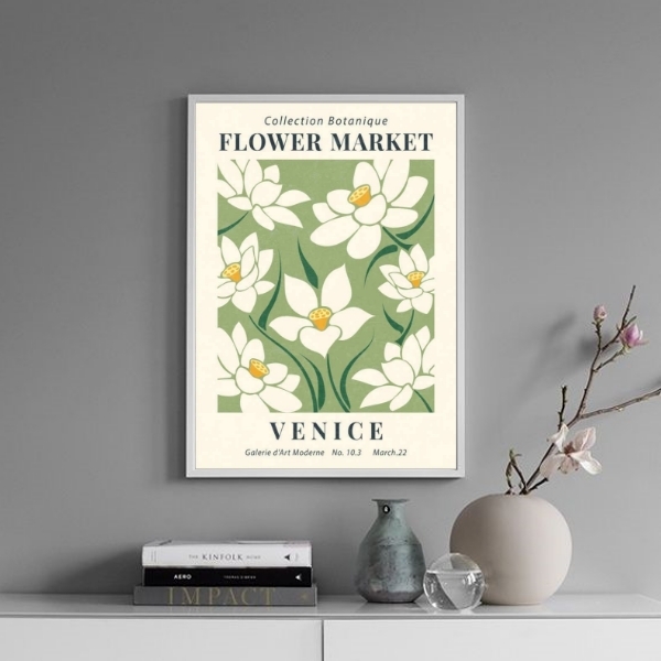 Quadro Poster Flower Market - Venice 24x18cm - Com Vidro Mold