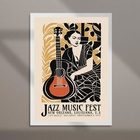Quadro Poster Jazz Mulher Com Violão 45x34cm - Com Vidro Mold