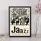 Quadro Poster Jazz Preto E Bege 33x24cm - Com Vidro Moldura P