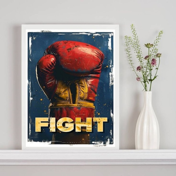 Quadro Poster Luva De Boxe - Fight 45x34cm - Com Vidro Moldur