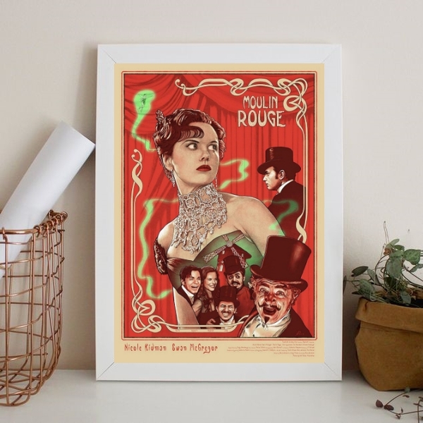 Quadro Poster Moulin Rouge 45x34cm Moldura:madeira Branca