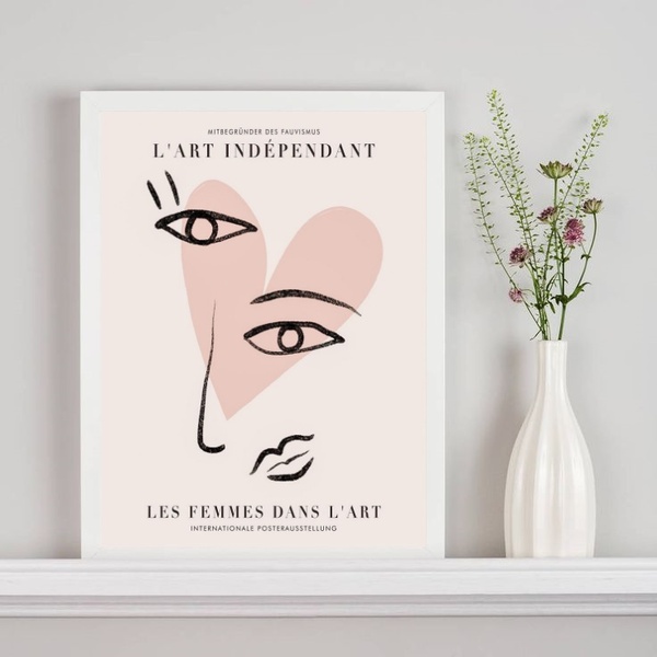 Quadro Poster Picasso Coração Rosa 45x34cm - Com Vidro Moldur