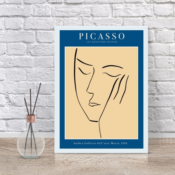 Quadro Poster Picasso Minimalista azul 33x24cm Moldura:madeir
