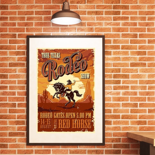 Quadro Poster Rodeio Texas - 60x48cm Moldura Branca