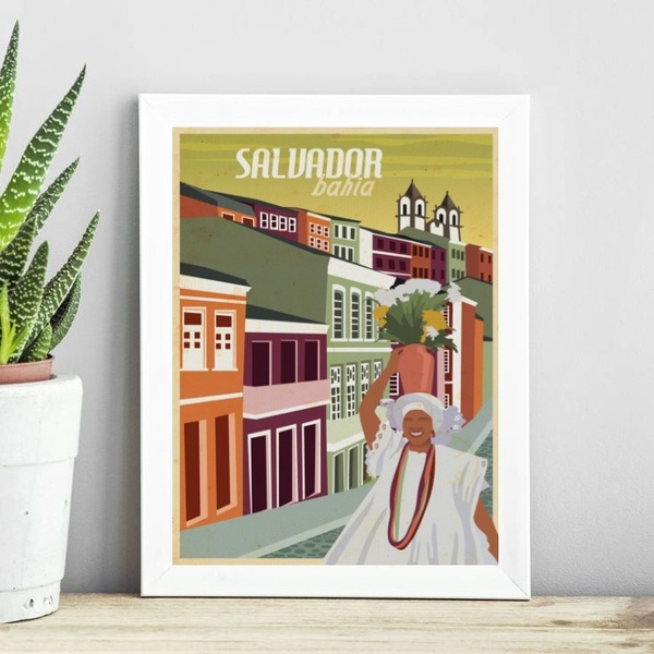 Quadro Poster Salvador - Bahia 33x24cm - Com Vidro Moldura:ma
