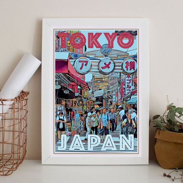Quadro Poster Tokyo - Japão 24x18cm Moldura:madeira Preta | Leroy