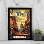 Quadro Poster Vintage Uruguay - Montevideo 24x18cm - Com Vidr