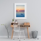 Quadro Praia Canoa Por Do Sol - 60x48cm Moldura:madeira Preta