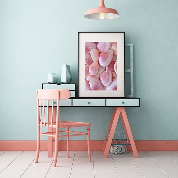 Quadro Praia Conchas Rosas - 60x48cm Moldura:madeira Preta