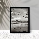 Quadro Praia Preto E Branco - Pássaros 24x18cm - Com Vidro Mo