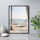 Quadro Praia Rede Relax 24x18cm Moldura:madeira Preta