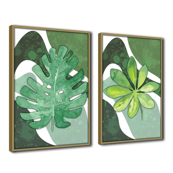 Quadro Premium Textura Cx Alta Folha Sob Verde 2 2un 40x60  -