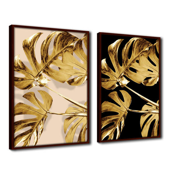 Quadro Premium Textura Cx Alta Folhas De Ouro 1 2un 40x60 - M