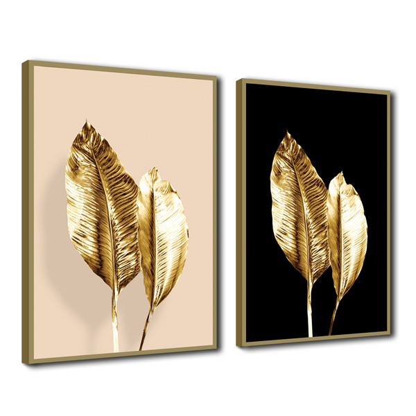Quadro Premium Textura Cx Alta Folhas De Ouro 2 2un 40x60  -