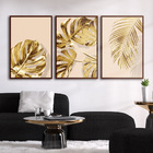 Quadro Premium Textura Cx Alta Folhas Ouro Em Bege 3un 40x60