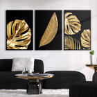 Quadro Premium Textura Cxalta Folha Ouro Em Preto1 3un 40x60