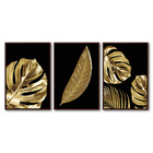 Quadro Premium Textura Cxalta Folha Ouro Em Preto1 3un 40x60