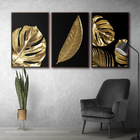 Quadro Premium Textura Cxalta Folha Ouro Em Preto1 3un 40x60