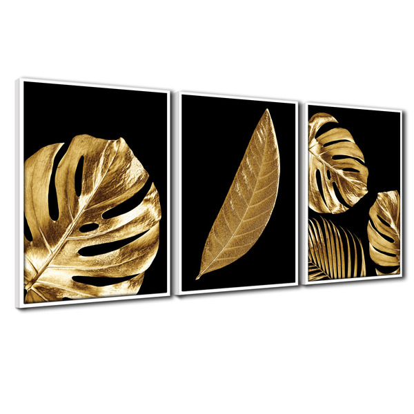 Quadro Premium Textura Cxalta Folha Ouro Em Preto1 3un 40x60