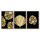 Quadro Premium Textura Cxalta Folha Ouro Em Preto2 3un 40x60