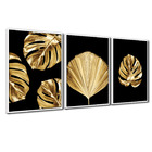 Quadro Premium Textura Cxalta Folha Ouro Em Preto2 3un 40x60