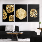 Quadro Premium Textura Cxalta Folha Ouro Em Preto2 3un 40x60