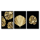 Quadro Premium Textura Cxalta Folha Ouro Em Preto2 3un 40x60