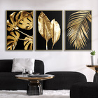 Quadro Premium Textura Cxalta Folha Ouro Em Preto3 3un 40x60