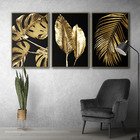 Quadro Premium Textura Cxalta Folha Ouro Em Preto3 3un 40x60