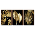 Quadro Premium Textura Cxalta Folha Ouro Em Preto3 3un 40x60