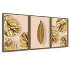Quadro Premium Textura Cxalta Folhas Ouro Em Bege3 3un 40x60