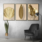 Quadro Premium Textura Cxalta Folhas Ouro Em Bege4 3un 40x60