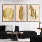 Quadro Premium Textura Cxalta Folhas Ouro Em Bege4 3un 40x60