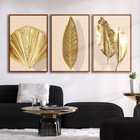 Quadro Premium Textura Cxalta Folhas Ouro Em Bege4 3un 40x60