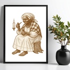 Quadro Preta Velha Maria Redonda 33x24cm Moldura Branca